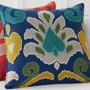 Pottery Barn Elin Ikat Applique Pillow Cover - NWT - Blue/Green/Yellow